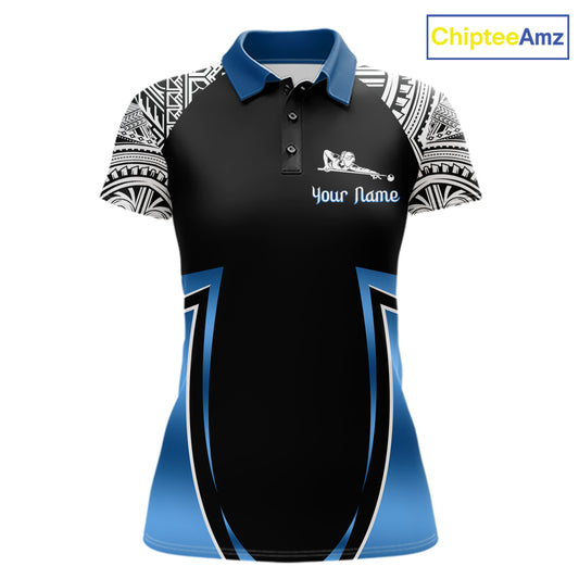 Blue Tribal 8 Ball Billiard Shirt For Women Personalized Tribal Pool Polo & 1/4-Zip Team Jersey NYN2984