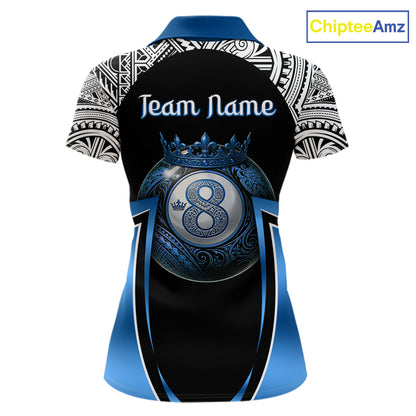 Blue Tribal 8 Ball Billiard Shirt For Women Personalized Tribal Pool Polo & 1/4-Zip Team Jersey NYN2984