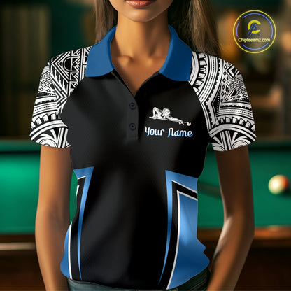Blue Tribal 8 Ball Billiard Shirt For Women Personalized Tribal Pool Polo & 1/4-Zip Team Jersey NYN2984