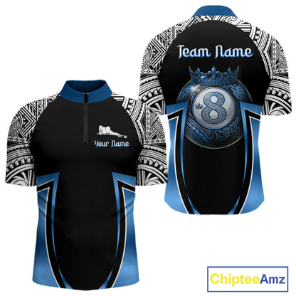 Blue Tribal 8 Ball Billiard Shirt For Men Personalized Tribal Pool Polo & 1/4-Zip Team Jersey NYN2984
