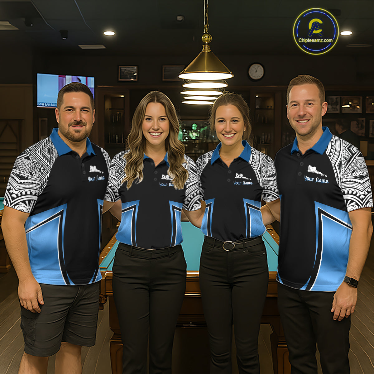 Blue Tribal 8 Ball Billiard Shirt For Men Personalized Tribal Pool Polo & 1/4-Zip Team Jersey NYN2984