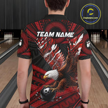 Load image into Gallery viewer, Custom Red Tribal Pattern Polynesian Eagle Bowling Men Polo Quarter-Zip Shirts, Bowling Team Attire NYN3687