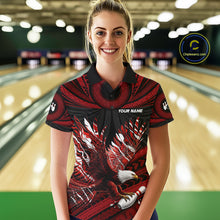 Load image into Gallery viewer, Custom Red Tribal Pattern Polynesian Eagle Bowling Women Polo Quarter-Zip Shirts, Bowling Team Attire NYN3687