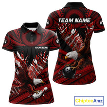 Load image into Gallery viewer, Custom Red Tribal Pattern Polynesian Eagle Bowling Women Polo Quarter-Zip Shirts, Bowling Team Attire NYN3687