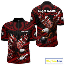 Load image into Gallery viewer, Custom Red Tribal Pattern Polynesian Eagle Bowling Men Polo Quarter-Zip Shirts, Bowling Team Attire NYN3687