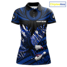 Load image into Gallery viewer, Custom Blue Tribal Pattern Polynesian Eagle Bowling Women Polo Quarter-Zip Shirts, Bowling Team Attire NYN3688