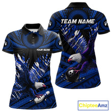 Load image into Gallery viewer, Custom Blue Tribal Pattern Polynesian Eagle Bowling Women Polo Quarter-Zip Shirts, Bowling Team Attire NYN3688