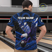 Load image into Gallery viewer, Custom Blue Tribal Pattern Polynesian Eagle Bowling Men Polo Quarter-Zip Shirts, Bowling Team Attire NYN3688