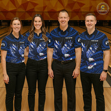 Load image into Gallery viewer, Custom Blue Tribal Pattern Polynesian Eagle Bowling Men Polo Quarter-Zip Shirts, Bowling Team Attire NYN3688