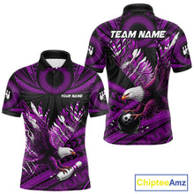 Load image into Gallery viewer, Custom Purple Tribal Pattern Polynesian Eagle Bowling Men Polo Quarter-Zip Shirts, Bowling Team Attire NYN3689