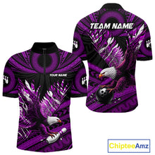 Load image into Gallery viewer, Custom Purple Tribal Pattern Polynesian Eagle Bowling Men Polo Quarter-Zip Shirts, Bowling Team Attire NYN3689