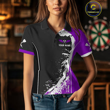 Load image into Gallery viewer, Purple Fiery Rooster Fury Dart Arrow Women Funny Darts Polo Shirt Custom Name Darts Jersey NYN2112