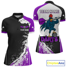 Load image into Gallery viewer, Purple Fiery Rooster Fury Dart Arrow Women Funny Darts Quarter- Zip Shirt Custom Name Darts Jersey NYN2112