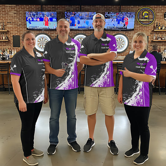 Purple Fiery Rooster Fury Dart Arrow Men Funny Darts Quarter- Zip Shirt Custom Name Darts Jersey NYN2112