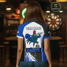 Load image into Gallery viewer, Blue Fiery Rooster Fury Dart Arrow Women Funny Darts Polo Shirt Custom Name Darts Jersey NYN2113
