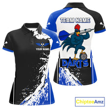 Load image into Gallery viewer, Blue Fiery Rooster Fury Dart Arrow Women Funny Darts Polo Shirt Custom Name Darts Jersey NYN2113