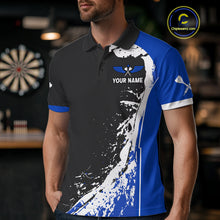 Load image into Gallery viewer, Blue Fiery Rooster Fury Dart Arrow Men Funny Darts Polo Shirt Custom Name Darts Jersey NYN2113