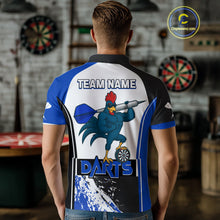 Load image into Gallery viewer, Blue Fiery Rooster Fury Dart Arrow Men Funny Darts Polo Shirt Custom Name Darts Jersey NYN2113