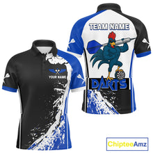 Load image into Gallery viewer, Blue Fiery Rooster Fury Dart Arrow Men Funny Darts Polo Shirt Custom Name Darts Jersey NYN2113