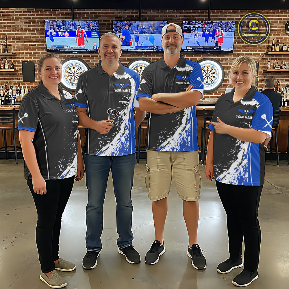 Blue Fiery Rooster Fury Dart Arrow Men Funny Darts Quarter- Zip Shirt Custom Name Darts Jersey NYN2113