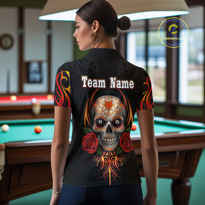 Skull Tribal Ball Pool Women Billiard Polo & 1/4-Zip Shirts Custom Flame 8 Ball Billiard Attire NYN2389