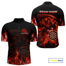 Load image into Gallery viewer, Custom Red Flaming Grim Reaper Dartboard Men Dart Polo Shirt Personalized Skull Dart Team Jerseys NYN2774