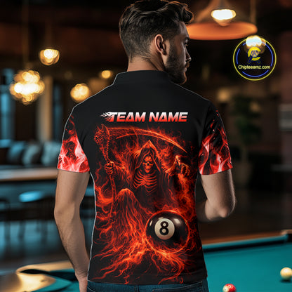 Custom Red Flaming Grim Reaper 8 Ball Billiard Pool Shirts For Men Bowling Polo & 1/4-Zip Jersey NYN2775