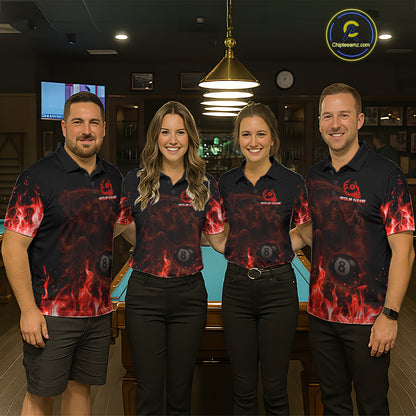 Custom Red Flaming Grim Reaper 8 Ball Billiard Pool Shirts For Men Bowling Polo & 1/4-Zip Jersey NYN2775