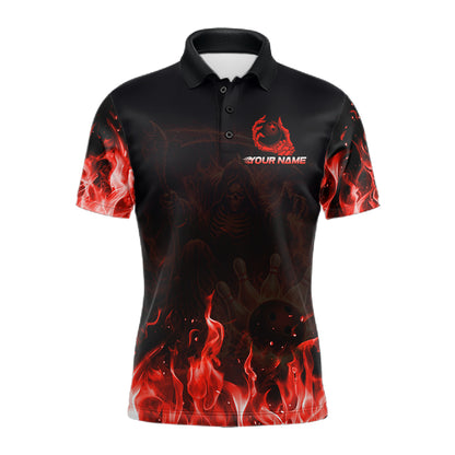 Personalized Red Flaming Grim Reaper Bowling Team Shirts For Women Bowling Polo & 1/4-Zip Jersey NYN2776