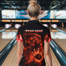 Load image into Gallery viewer, Personalized Red Flaming Grim Reaper Bowling Team Shirts For Women Bowling Polo &amp; 1/4-Zip Jersey NYN2776