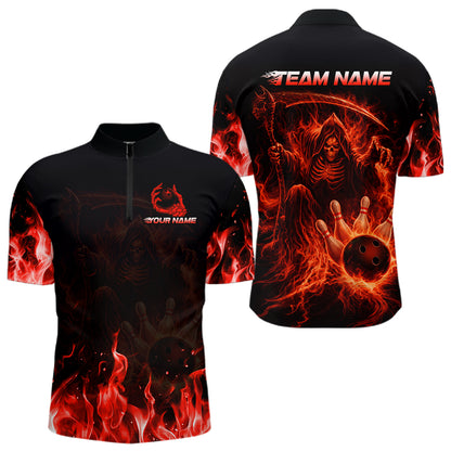 Personalized Red Flaming Grim Reaper Bowling Team Shirts For Women Bowling Polo & 1/4-Zip Jersey NYN2776