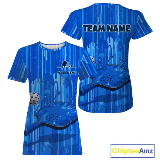 Custom Blue Dripping Pickleball Paddle & Ball Jerseys Women Splashed Colorful Pickleball Shirt NYN2784