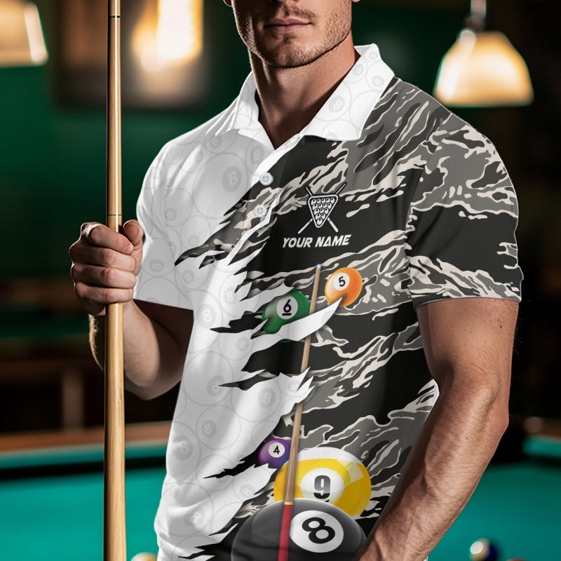 8 Ball & 9 Ball Pool Billiard Cue Shirt For Men Custom Grey Camo Billiard Team Jersey NYN3426