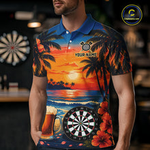 Load image into Gallery viewer, Male model wearing Funny Beer &amp; Dartboard darts polo, custom pub league jersey, tropical performance apparel, personalized dart tournament clothing, championship team shirt, beer enthusiast sportswear