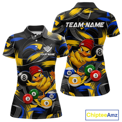Blue & Yellow Funny Duck 8 Ball Pool Billiard Shirt For Women Personalized Billiard Team Name Outfits NYN3981