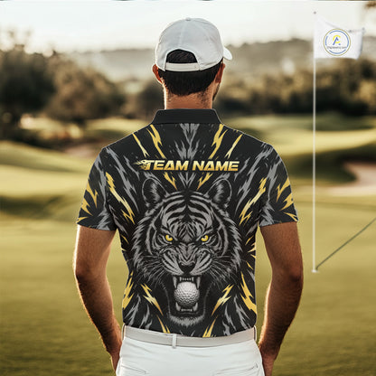 Custom Gold And Grey Tiger Golf Ball Team Attire Funny Golf Polo Golf Shirts For Men NYN3995