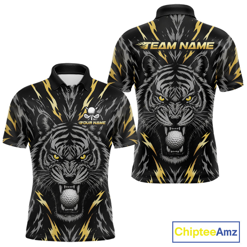 Custom Gold And Grey Tiger Golf Ball Team Attire Funny Golf Polo Golf Shirts For Men NYN3995