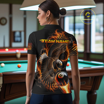 Custom Thunder 8 Ball Pool Jersey Womens Flame Eagle Billiard Polo Quarter-Zip Shirt | Orange NYN4003