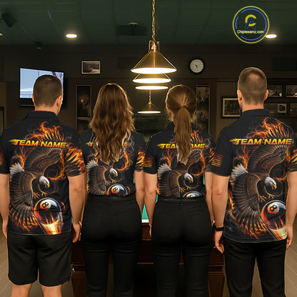 Custom Thunder 8 Ball Pool Jersey Womens Flame Eagle Billiard Polo Quarter-Zip Shirt | Orange NYN4003