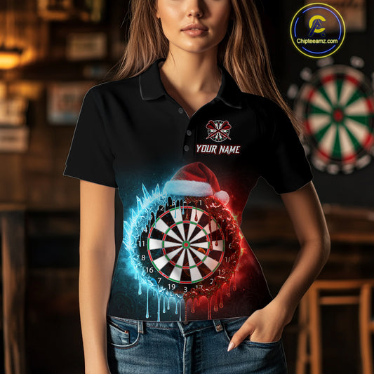 Custom Red Santa Hat & Ice Dartboard Women Darts Polo Shirt Outfits Christmas Dart Jerseys NYN1895