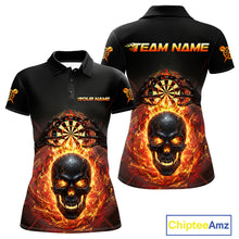 Load image into Gallery viewer, Custom Red Flames Skull Broken Glass Women Darts Polo Shirt Outfits Dart Jerseys NYN1902
