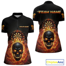 Load image into Gallery viewer, Custom Red Flames Skull Broken Glass Women's Darts Quarter-Zip Shirt Outfits Dart Jerseys NYN1902