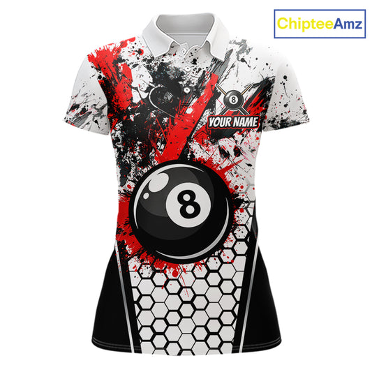 Custom Splatter 8 Ball Pool Jersey For Women Black And Red Splash Billiard Team Jerseys NYN4012