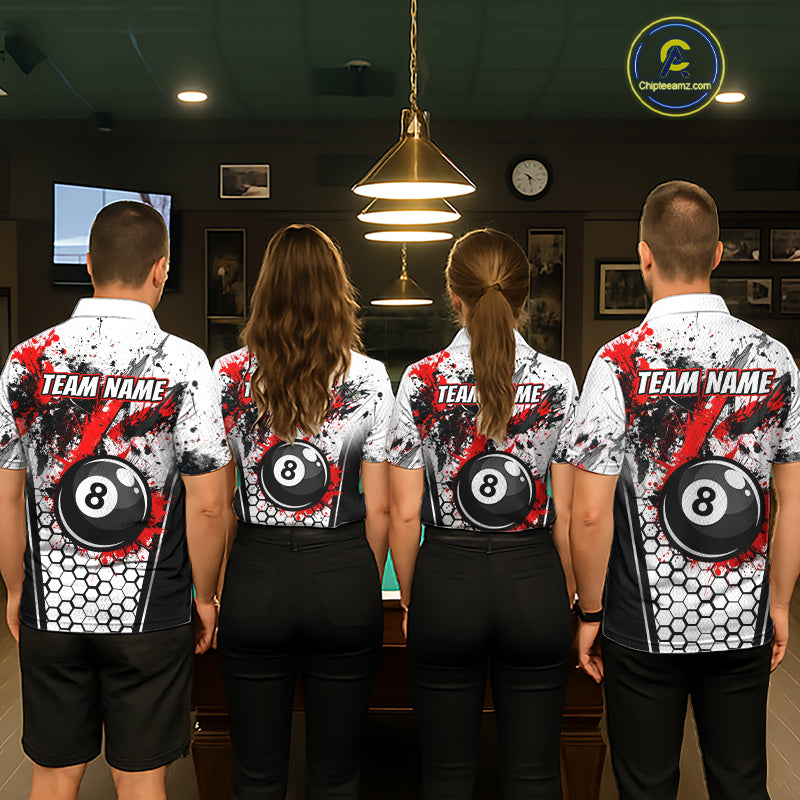 Custom Splatter 8 Ball Pool Jersey For Women Black And Red Splash Billiard Team Jerseys NYN4012