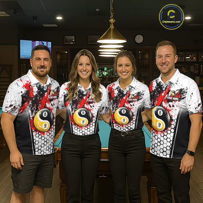 Custom Splatter Yin-Yang 8 Ball & 9 Ball Pool Jersey For Women Red Splash Billiard Team Jerseys NYN4013