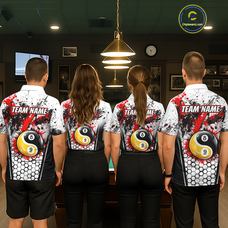 Custom Splatter Yin-Yang 8 Ball & 9 Ball Pool Jersey For Women Red Splash Billiard Team Jerseys NYN4013