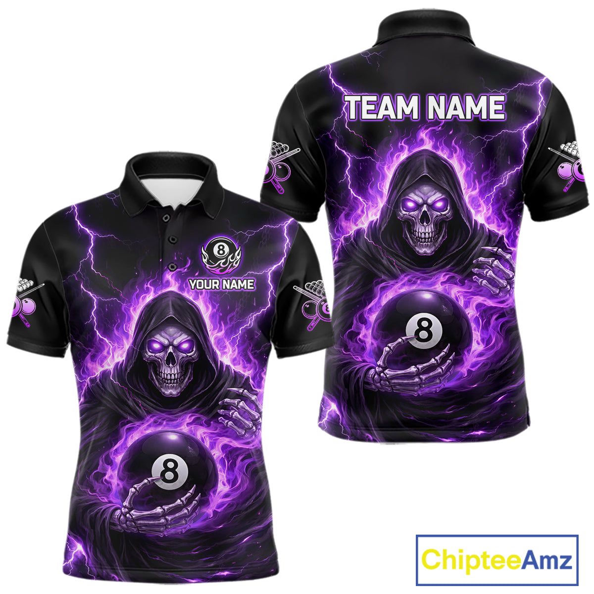 Fire Flame Grim Reaper Holding 8 Ball Pool Men Polo & 1/4-Zip Shirt Personalized Billiard Gifts NYN2434
