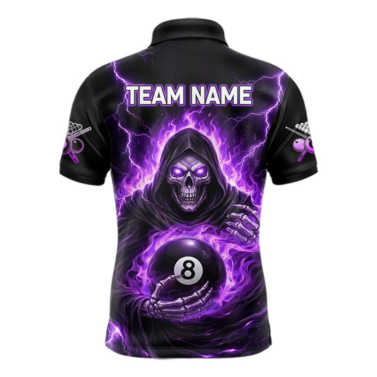 Fire Flame Grim Reaper Holding 8 Ball Pool Men Polo & 1/4-Zip Shirt Personalized Billiard Gifts NYN2434
