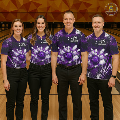 White purple splatter bowling ball team shirts custom bowling jerseys