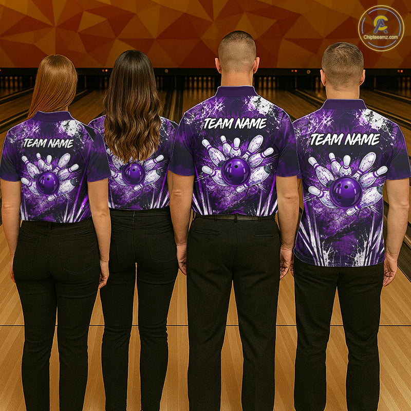 White purple splatter bowling ball team shirts custom bowling jerseys